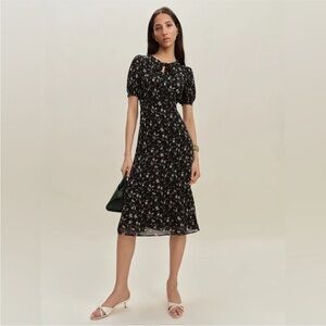 Reformation Delia Dress in Lucien black floral midi size 2